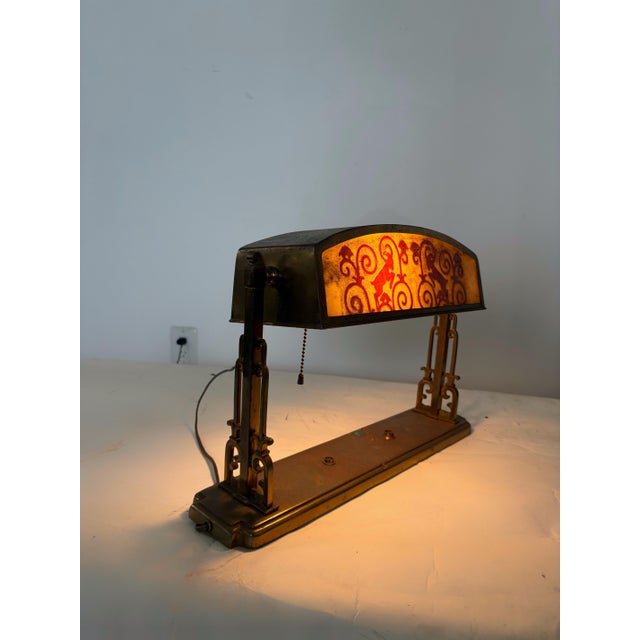 Art Deco 1920s Bronze & Acid Etched Glass Table / Desk Lamp, Rams Head Motif Attr Oscar Bach For Sale - Image 3 of 5