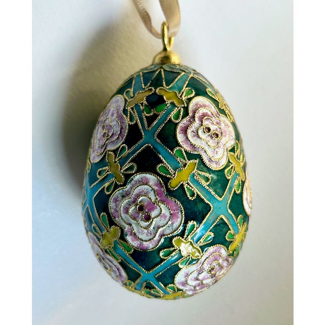Faberge Style Cloisonne Enamel Egg Ornament, 1970's For Sale - Image 14 of 16