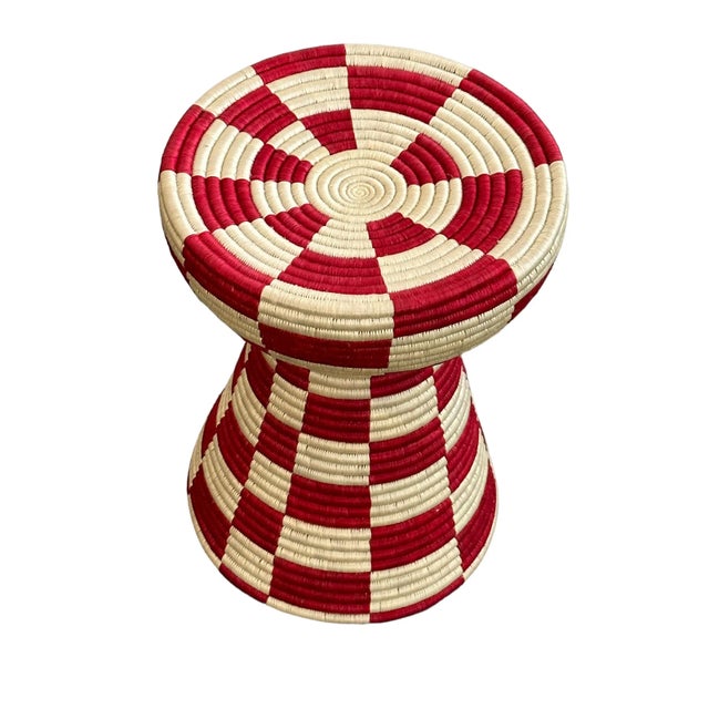 African African Natural Woven Seagrass Side Table Red For Sale - Image 3 of 4