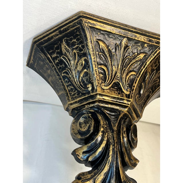 Mid-Century Modern Vintage Syroco Hollywood Regency Gold and Black Acanthus Leaf Wall Pocket For Sale - Image 3 of 11