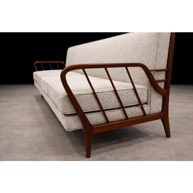 Rino Levi Rino Levi Sofa in Hardwood and Bouclé, Brazilian Modern, 1960s For Sale - Image 4 of 11