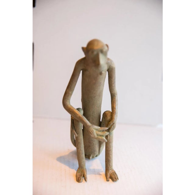 Late 20th Century Vintage African Sitting Monkey With Banana Sculpture For Sale - Image 5 of 8