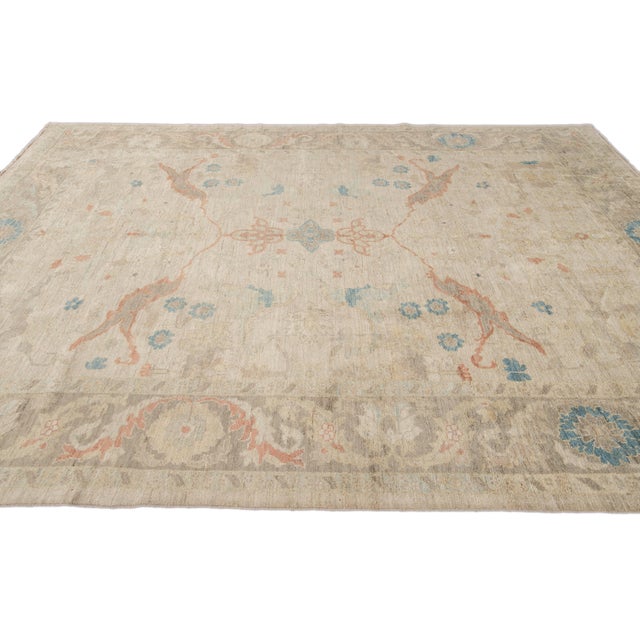 Textile Modern Sultanabad Handmade Beige Floral Wool Rug For Sale - Image 7 of 11