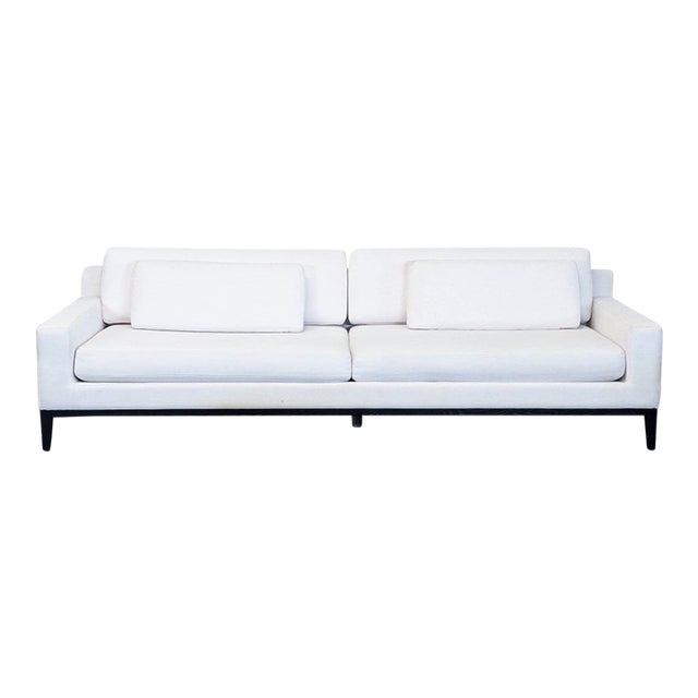 Restoration Hardware Italia Modern 3-Seat White Sofa With Clean Lines and Bronze Legs For Sale