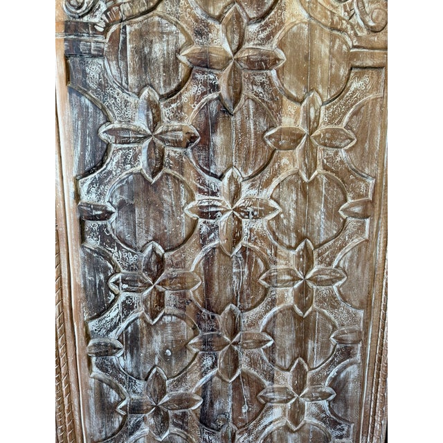 1920s Rustic Vintage Floral Carved Wooden Doors – Boho Farmhouse Statement Barn Door Wood Panels 80 For Sale - Image 5 of 9