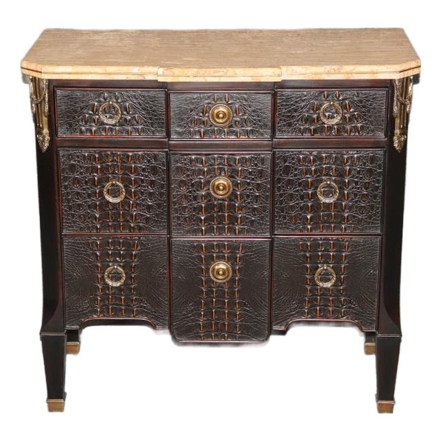 Louis XV Style Marble Top Faux Alligator Théodore Alexander Commode For Sale