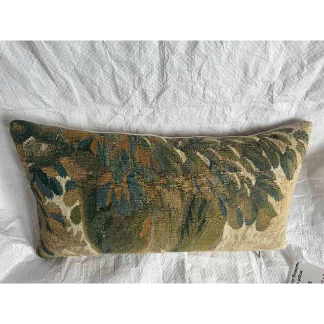 Antique Flemish Brussels Tapestry Pillow, 1600s Botanical Fragment For Sale - Image 4 of 5