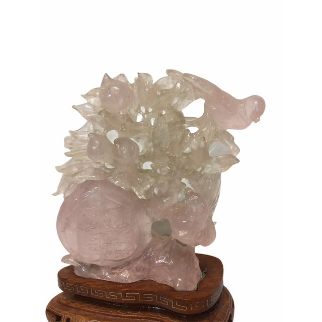 Wood Chinese Carved Rose Quartz Sculpture For Sale - Image 7 of 11
