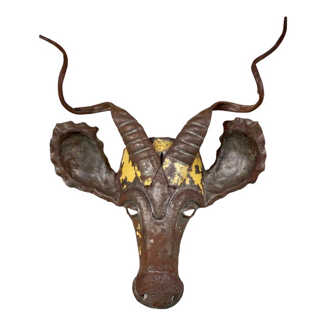 African Folk Art Industrial Kudu Antelope Wall Hanging Sculpture For Sale