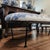 Custom Blue & White Chinoiserie Upholstered Bench With Black Iron Base For Sale - Image 4 of 8