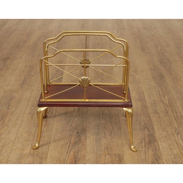 Late 20th Century Decorative Crafts Inc. Regency Style Brass and Cherry Magazine Racks - A Pair For Sale - Image 5 of 13