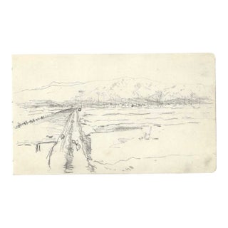 1907 Japanese Landscape Drawing For Sale