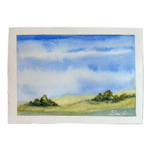 “Quiet Hills Beneath Blue Skies” Original Watercolor Landscape by Nancy Smith