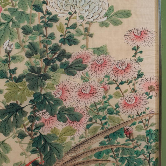 4' Tall Vintage Wall Panel, Oriental, Watercolour on Silk, Framed Art, Art Deco For Sale - Image 10 of 12
