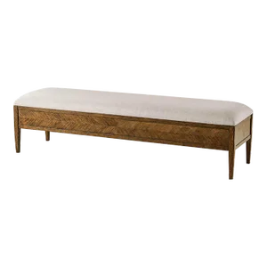 Oak Parquetry Upholstered Bench - Dark Oak