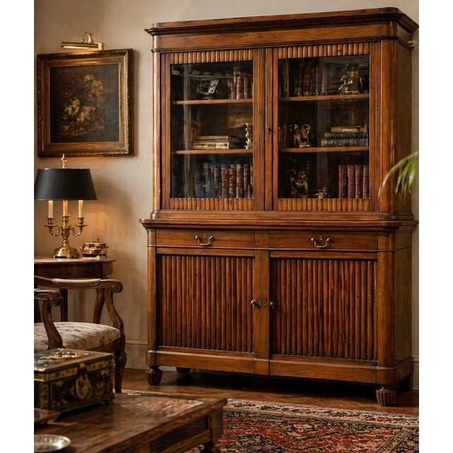 Venetian Charles X Bookcase in Walnut, with Shutter Doors, 19th Century, 1830, in Good conditions. Designed before 1890