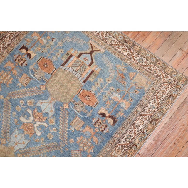 Antique Zabihi Collection Persian Blue Tribal Rug - 4'4" x 5'8" For Sale - Image 9 of 10