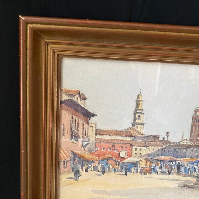Wood Early 20th Century French Impressionist Painting of French Market in Town Square by Listed Artist Rene Engel, Framed For Sale - Image 7 of 12