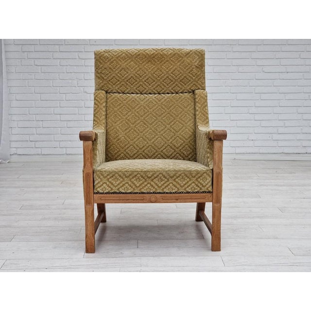 Vintage Danish Highback Armchair in Fabric and Oak, 1960s For Sale - Image 15 of 18