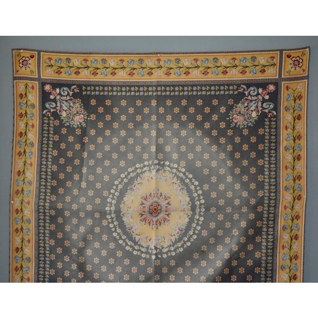 Flemish Tapestry Wall Hanging Aubusson Style Printed Cotton Floral Medallion 40s For Sale - Image 9 of 17