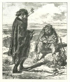After Gavarni, Praying for a Vagabond, Original Lithograph, 1881