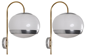 Italian Sconces in White Acrylic Glass and Brass from Stilux, 1970s, Set of 2