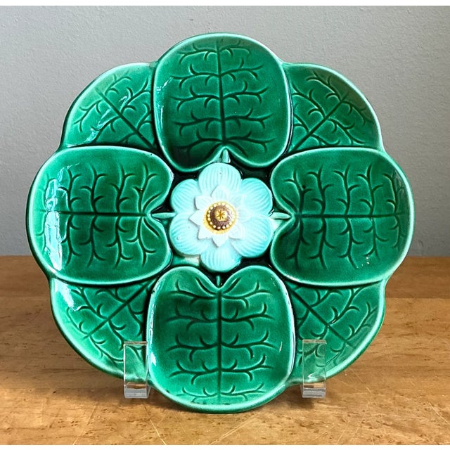 Vintage Majolica Lily Pad Plate For Sale - Image 9 of 12