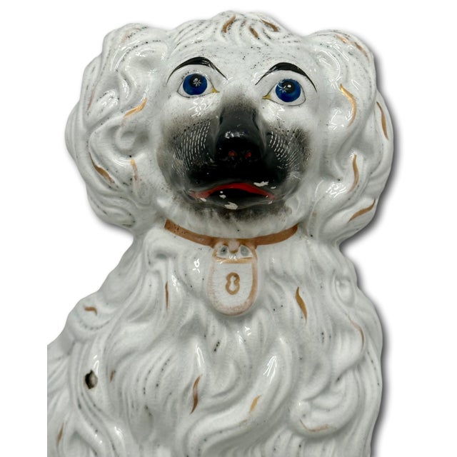 Figurative Rare & Unusual Large Antique English Staffordshire Pottery Dog With Blue Eyes - Irises Circa Mid 1800s For Sale - Image 3 of 18