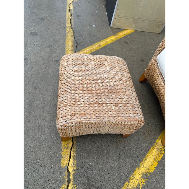 Pottery Barn Pottery Barn Seagrass Wing Chair and Ottoman For Sale - Image 4 of 9