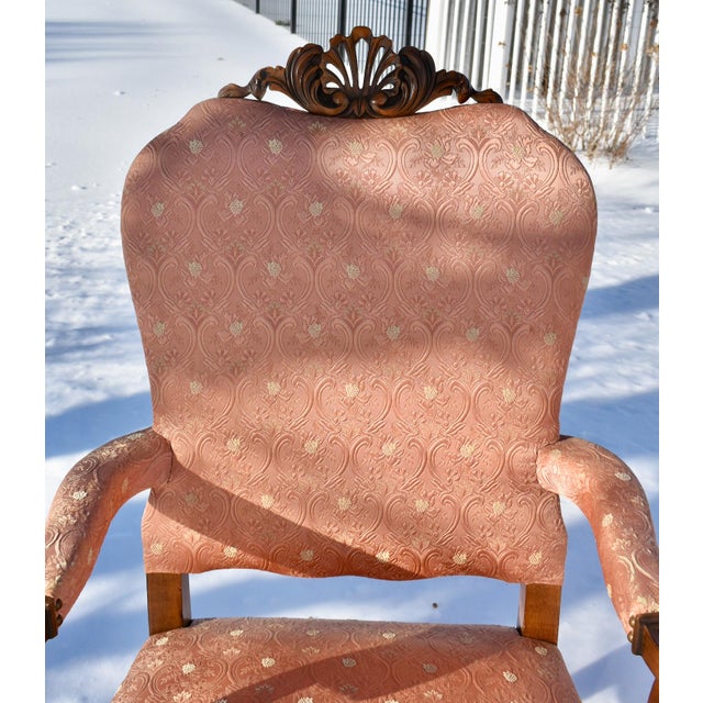 1920s Antique Pair of Carved Walnut Italian Style Arm Chairs W/Claw Foot For Sale - Image 5 of 11