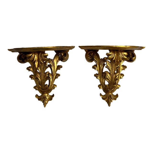 Antique Italian Gilt Wood Wall Brackets a Pair For Sale