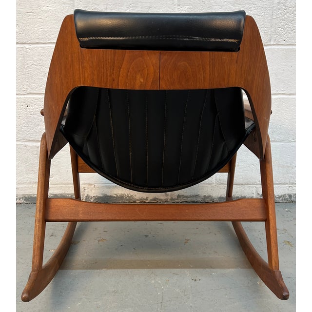 Mid-Century Walnut Bent-Wood Leather Rocker Attributed to Jerry Johnson For Sale - Image 9 of 14