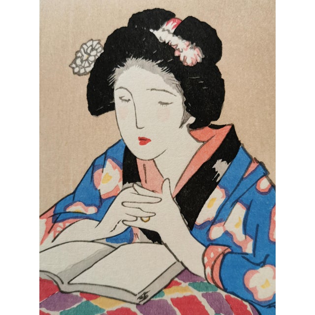 Early th Century Japanese Woodblock Print Of A Woman After Yumeji Takehisa 竹久 夢二 Framed Chairish