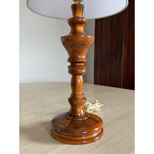 Charming Carved Wood Turned Lamp For Sale - Image 9 of 10