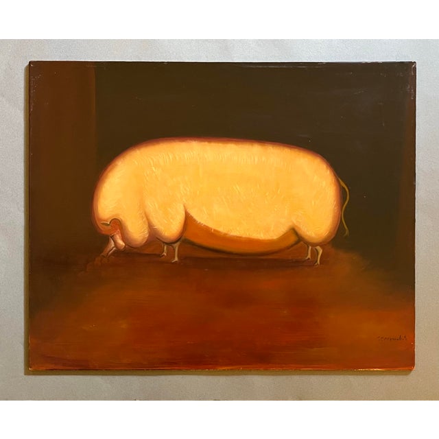 Realism Late 20th Century “Prize Pig” Contemporary Original Oil Painting by Satori Gregorakis For Sale - Image 3 of 3