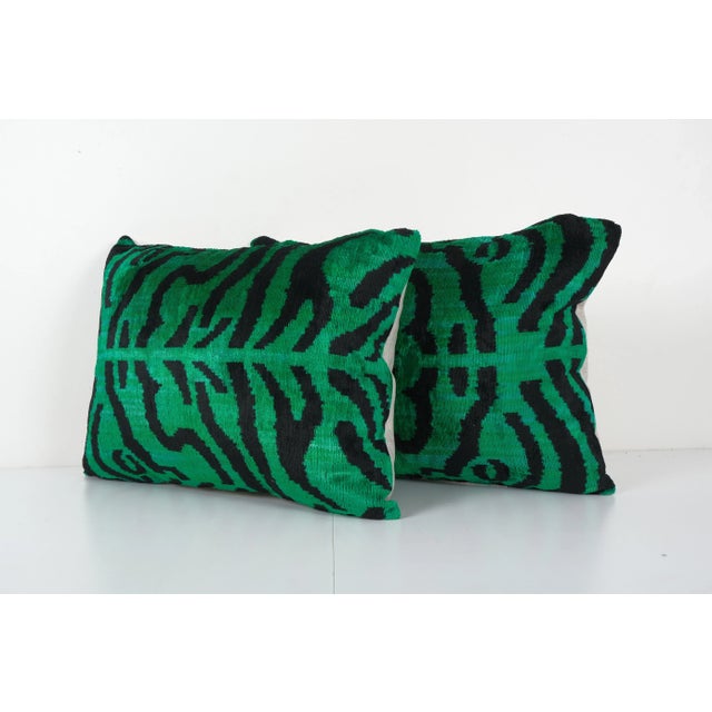 Green Tiger Ikat Velvet Pillow - Set of Two 16'' X 22'' -Luxurious cushion cover of handloomed ikat fabric -Insert is NOT...