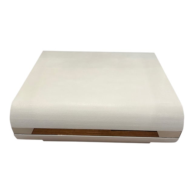 Vintage White Painted Lacquered Linen Wrapped Coffee Table For Sale
