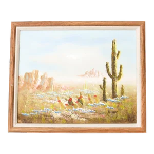Vintage Framed Oil on Canvas Arizona Desert Southwest Landscape Painting