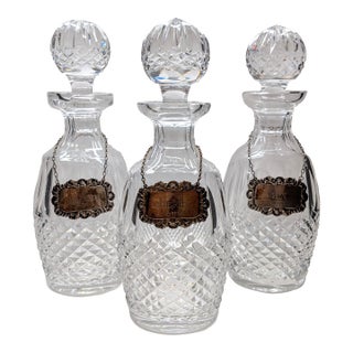 Vintage Waterford Crystal Colleen Spirits Decanters With Sterling Silver Tags, Set of 3 For Sale