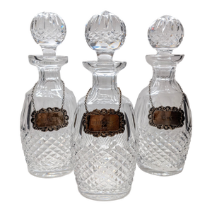 Vintage Waterford Crystal Colleen Spirits Decanters With Sterling Silver Tags, Set of 3