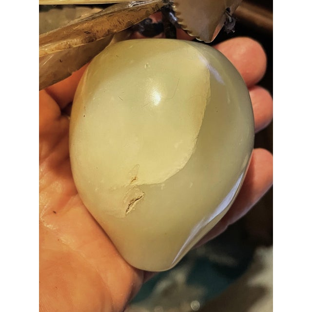 Mid 20th Century Asian Carved Green Jade Plum/Peach Hard Stone Fruit Carved Leaves For Sale - Image 6 of 9