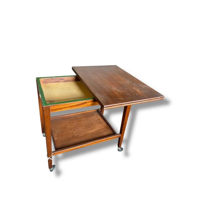 Mid-Century Card Table with Green Felt Folding Top For Sale - Image 5 of 7