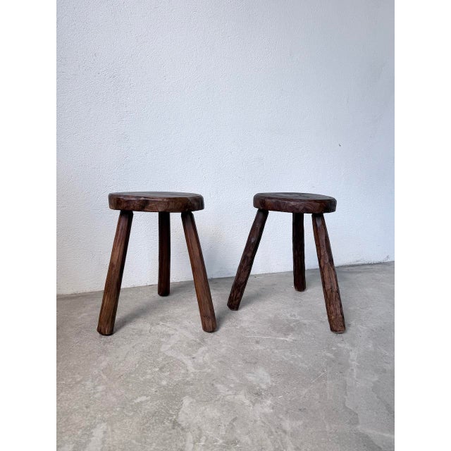 Brown Oak Tripod Stools, 1950s, Set of 2 For Sale - Image 8 of 18
