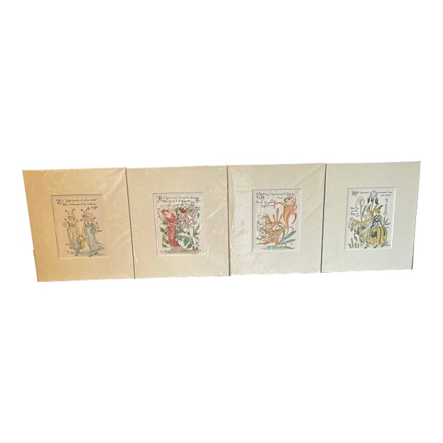 Set of Four Matted Antique Print Chromoliths by Walter Crane. For Sale