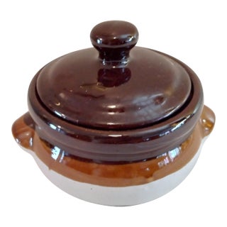 Vintage Stoneware Brown Glaze 4 1/2" Bean Pot For Sale