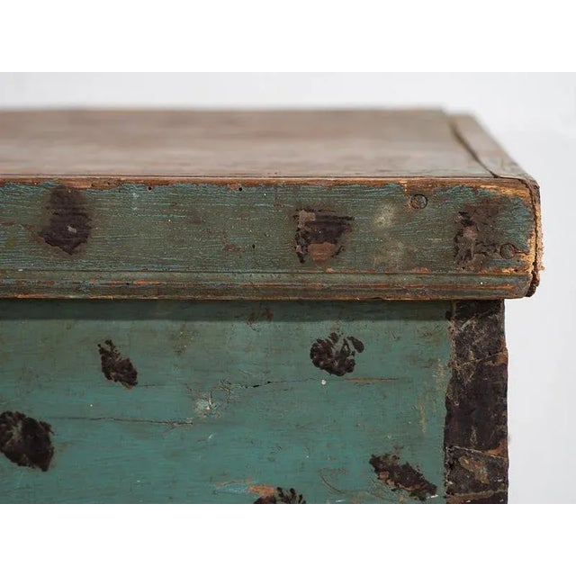 Wood Vintage Mint Green Storage Trunk, 1920 For Sale - Image 7 of 10
