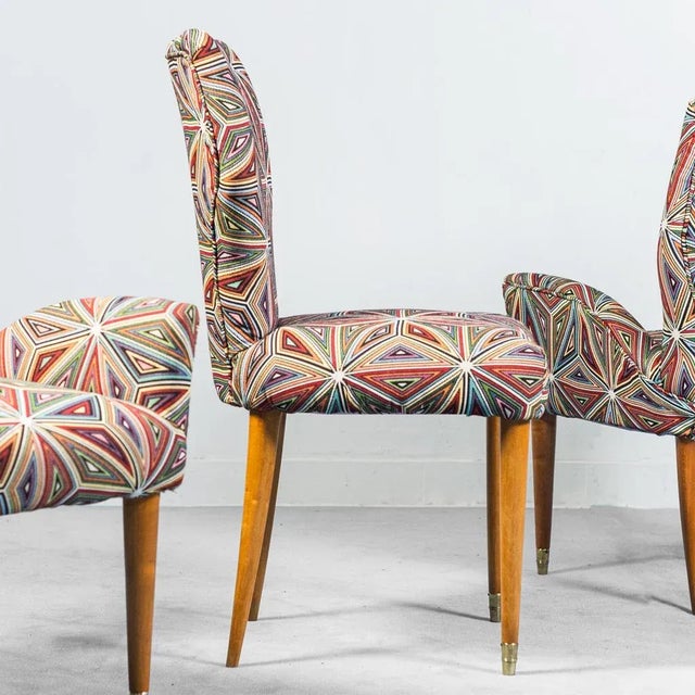 1950s Fabric and Wood Chairs, 1950s, Set of 3 For Sale - Image 5 of 16
