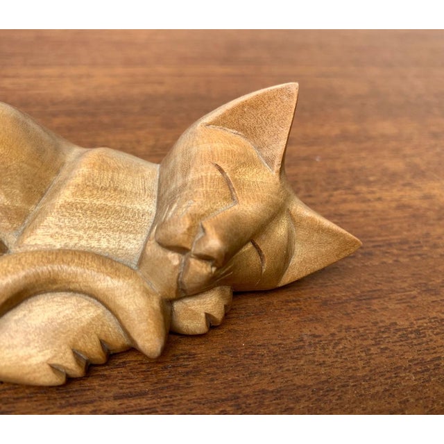 Vintage Wooden Sleeping Lioness Figurine For Sale - Image 3 of 15