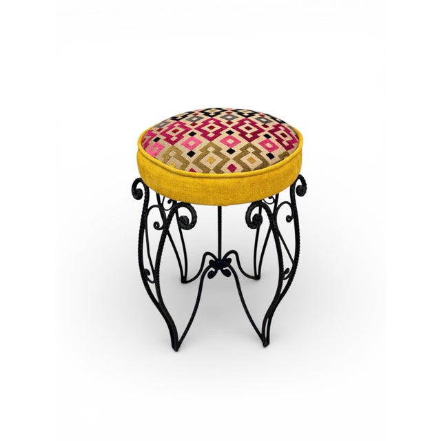 Textile Art Deco Style Wrought Iron Ottoman, 1950s For Sale - Image 7 of 7