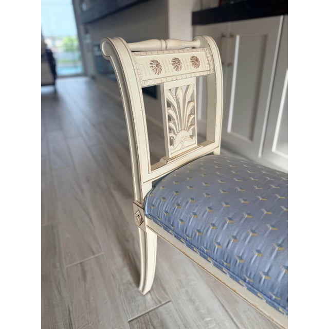 Late 19th Century Late 19th Century French Directoire Style Painted Bench With Light Blue Upholstery For Sale - Image 5 of 10